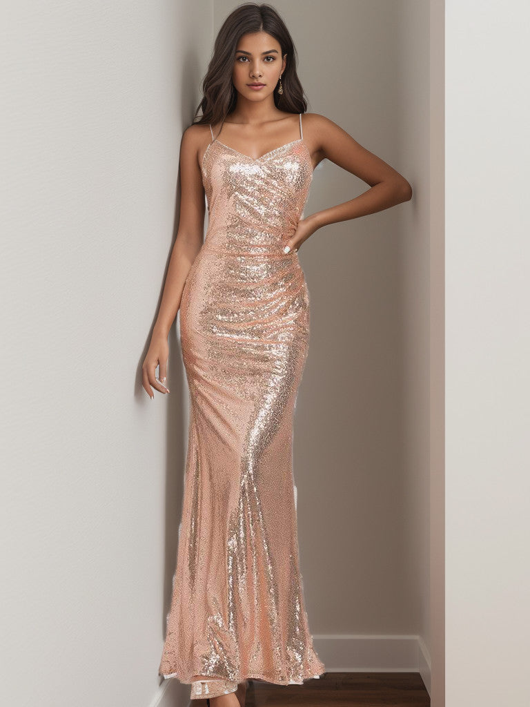 Weitese Sexy Sequin Backless Fishtail Evening Gowns for Women