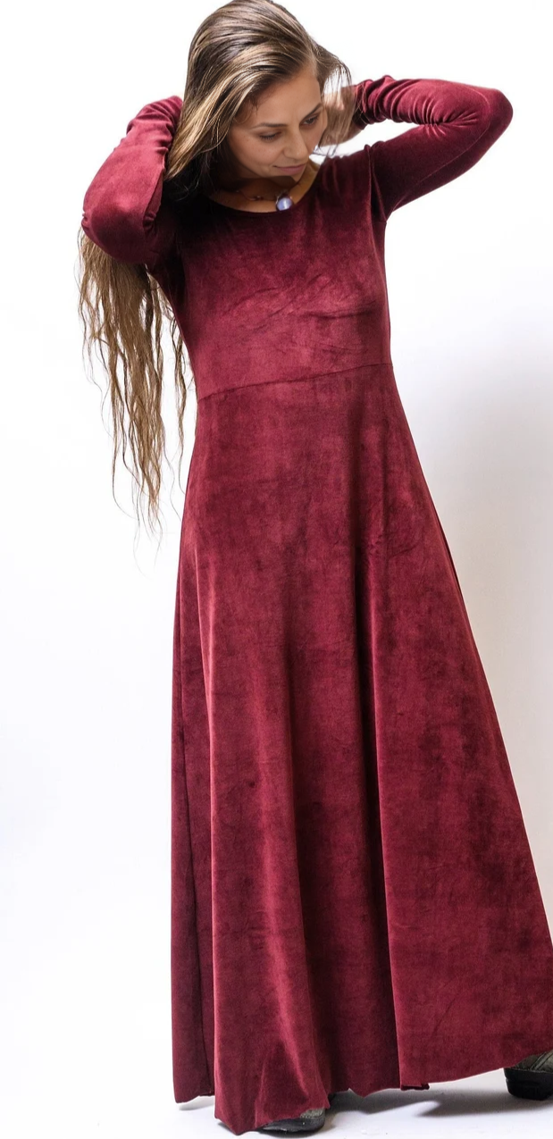 Round Neck Long Sleeves Evening Dress Velvet Dress Floor Length Prom Dress Maxi Dress