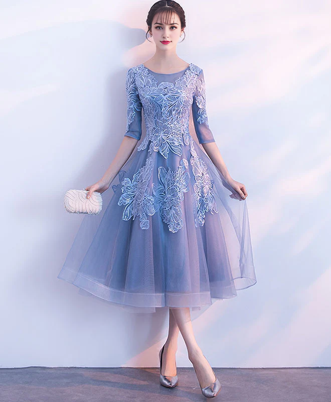 Round Neck Tulle Lace Short Prom Homecoming Dress