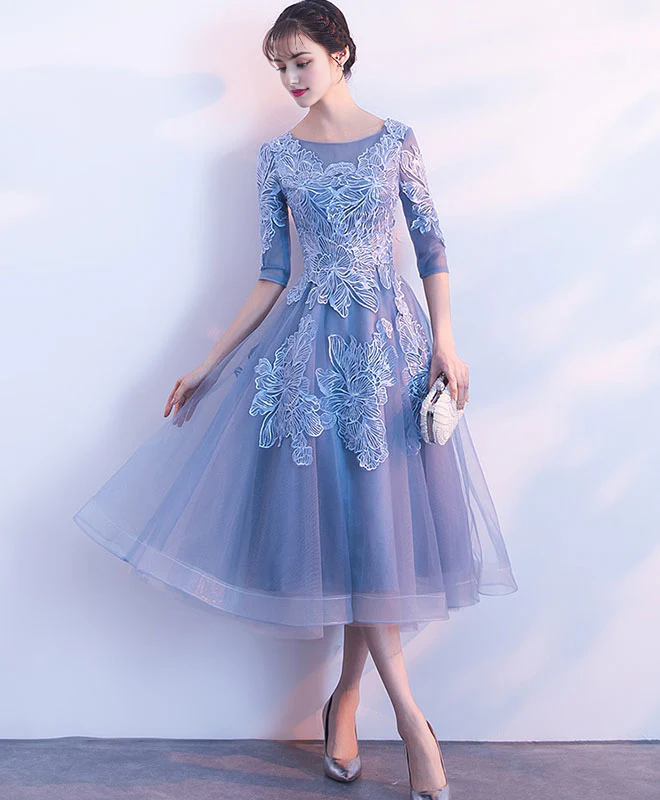 Round Neck Tulle Lace Short Prom Homecoming Dress