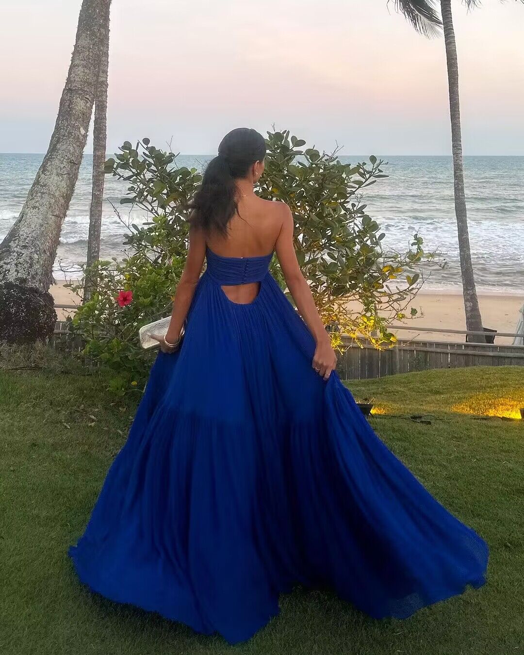 Weitese Formal Women's Dresses Strapless Royal Blue A Line Long Prom Dress Prom Dresses Stores