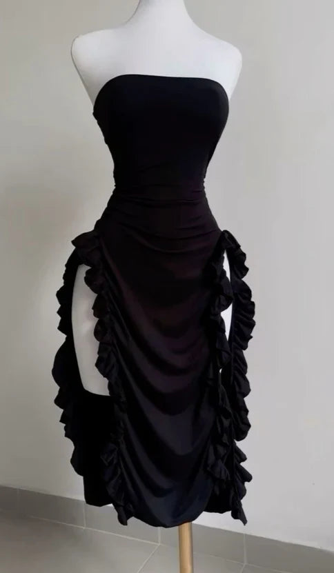 Weitese Dress Prom Dress Stores Burgundy Strapless Sheath Royal Blue Midi Length Ruffle Sexy Evening Dress Dresses Formal