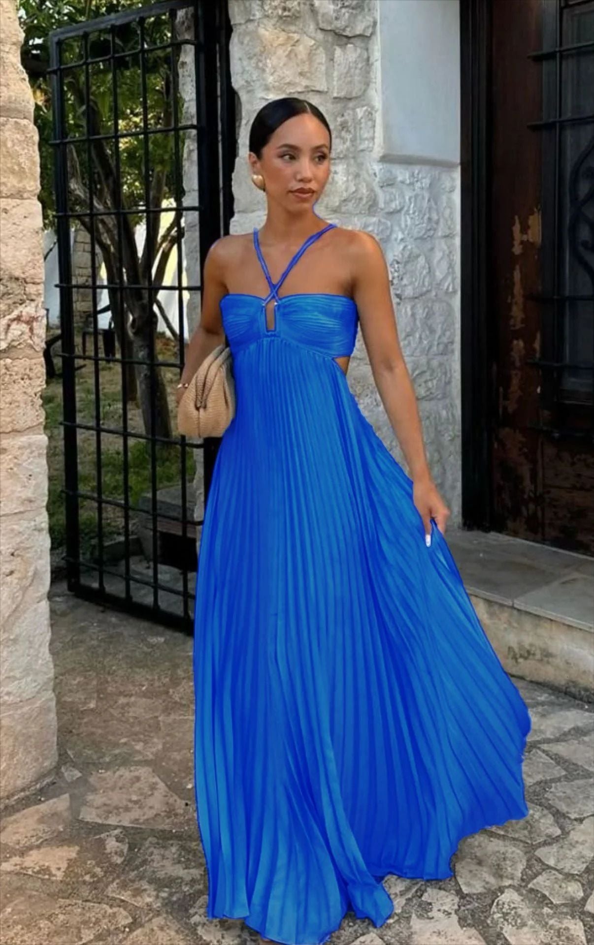 Best Sellers Spaghetti Straps Sleeveless A-Line Satin Cutout Back Long Prom Dress