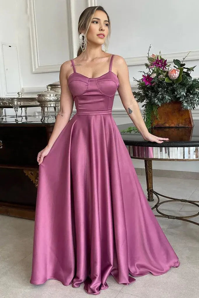 Weitese Formal Women's Dresses A Line Spaghetti Straps Sweetheart Ruched Long Bridesmaid Dress Prom Dress Prom Clothing