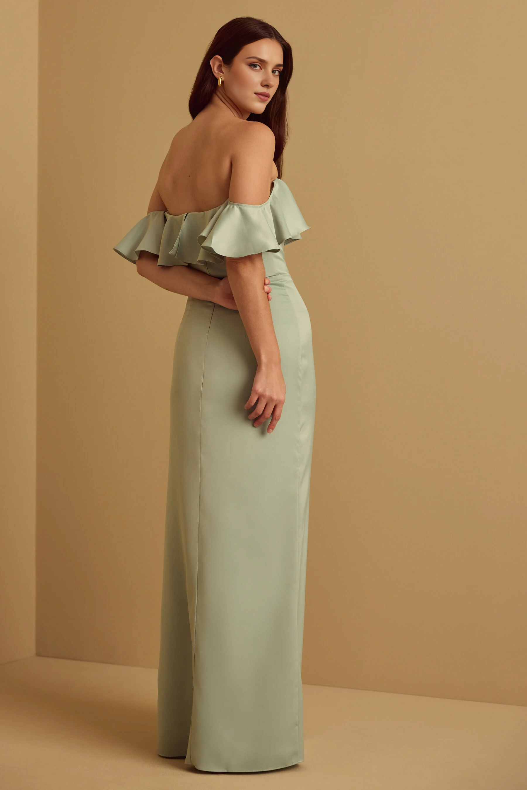 Weitese Formal Wear Dresses Sleeveless Off-the-shoulder Floor Length Ruffle Bridesmaid Dress Stores With Prom Dresses With Slit