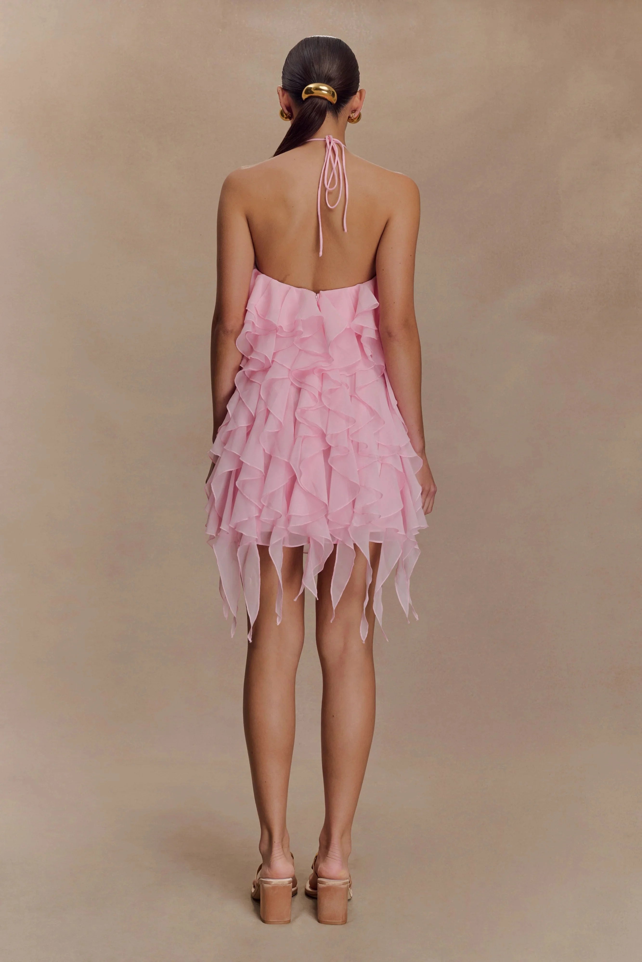 Ruffle Halter Mini Dress Sexy Backless Cocktail Dresses A-Line Elegant Cocktail Dresses No Slit Homecoming Dresses
