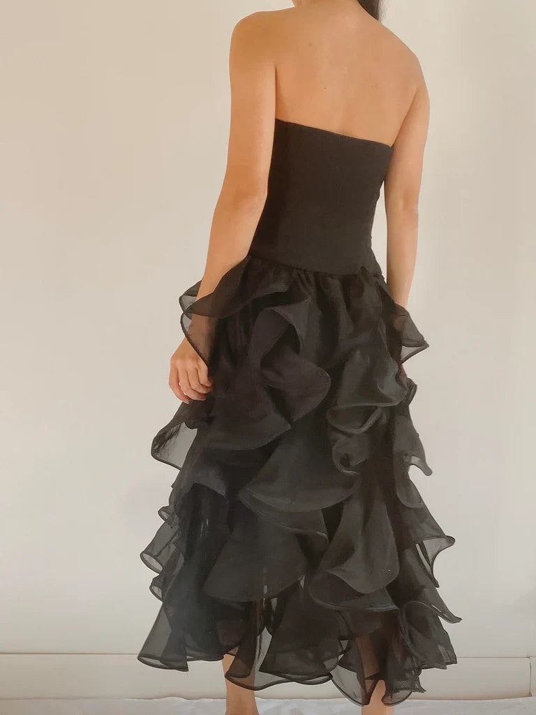 Weitese Dress Prom Dress Stores Black Strapless Ruffles Classy Evening Party Dress Formal Dresses