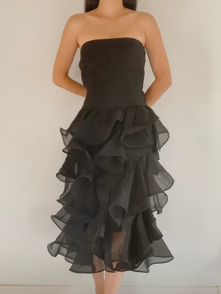 Weitese Dress Prom Dress Stores Black Strapless Ruffles Classy Evening Party Dress Formal Dresses