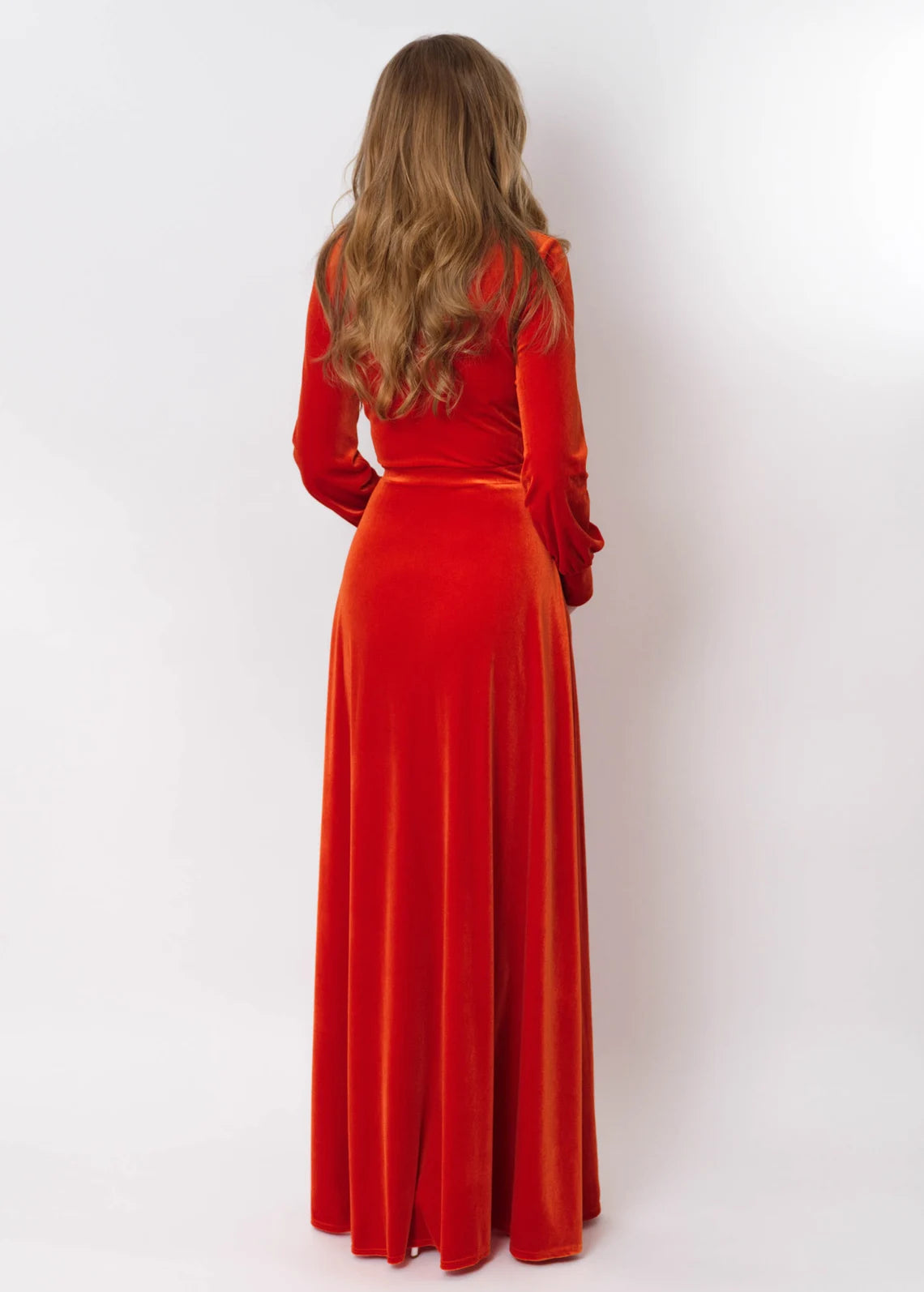Rust Orange Velvet Long Dress Bridesmaid Velvet Dress Wedding Guest Dress Velvet Gown Velvet Slit Dress Maxi Dress Long Sleeves Evening Dress