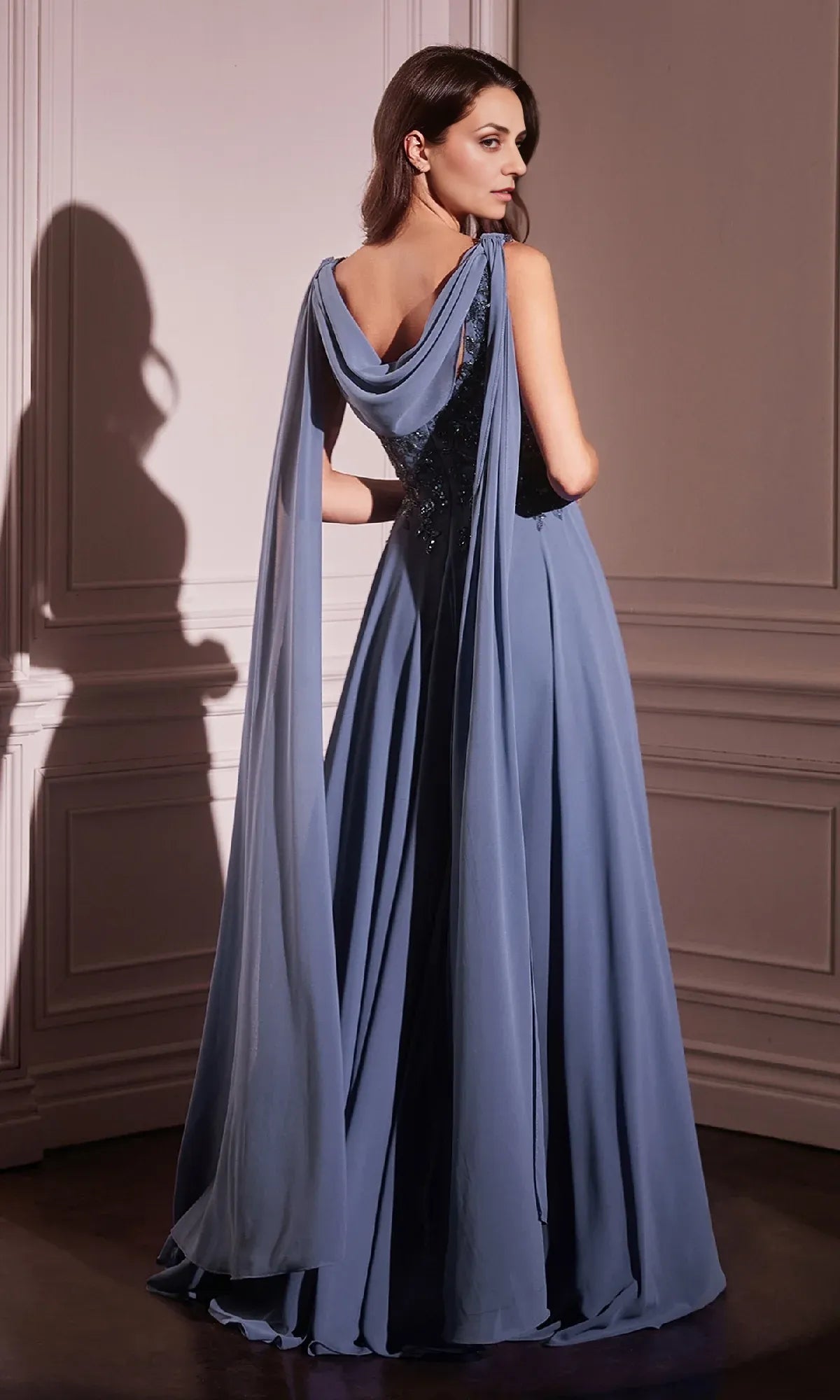 Weitese Dress Shoulder Sash Long Formal Dress Floor-Length A-Line Cowl Back Mother of the Bride Dress