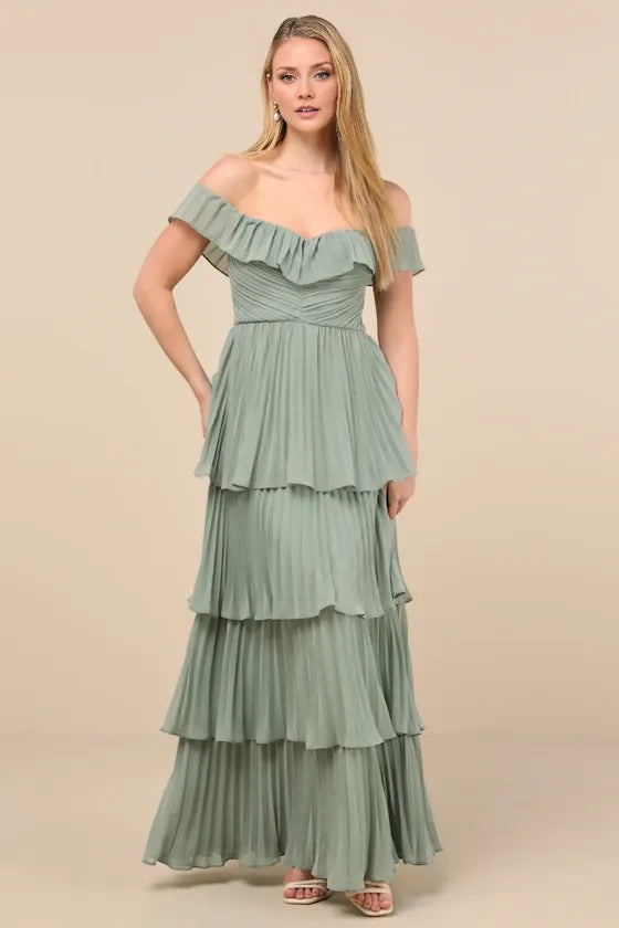 Robe Weitese classique émeraude plissée à épaules dénudées, robe de soirée trapèze sans manches, col en cœur, robe de bal 