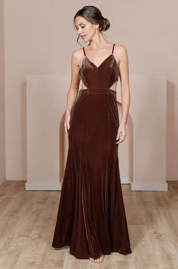 Simple A-Line Spaghetti Straps Sleeveless Velvet Floor-Length Prom Dress
