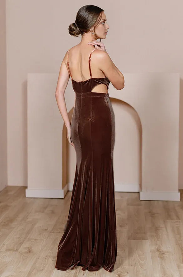 Simple A-Line Spaghetti Straps Sleeveless Velvet Floor-Length Prom Dress