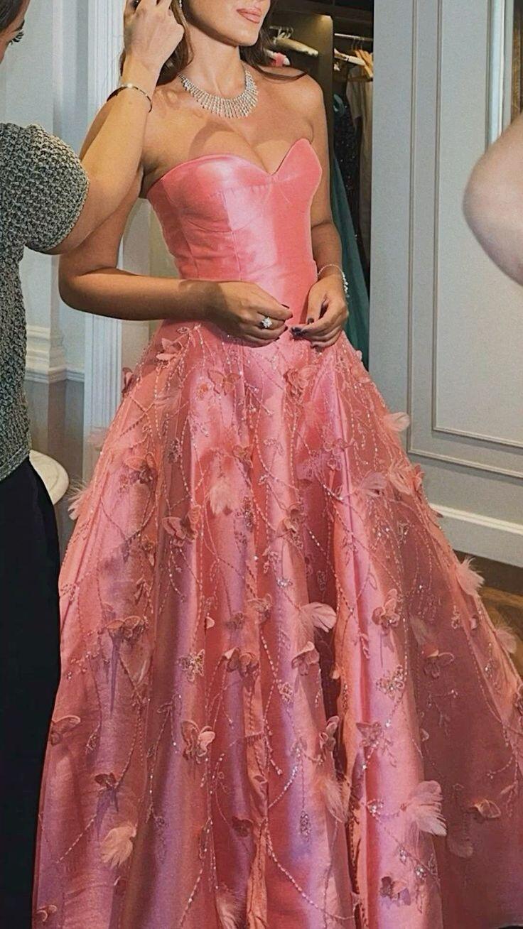 Weitese Dress Prom Dress Stores Pink Sweetheart A-Line Satin Beading Floral Long Prom Dress Birthday Outfits Party Dress Formal Women's Dresses
