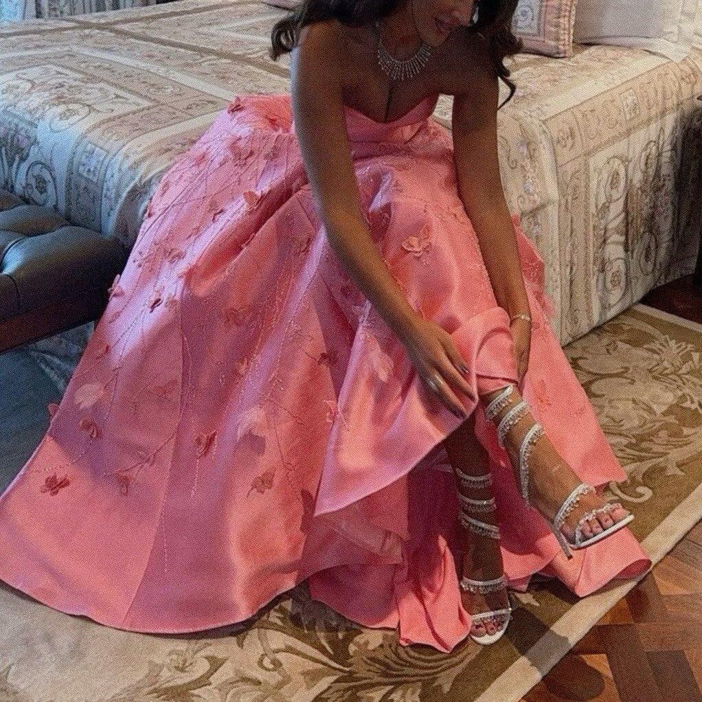 Weitese Dress Prom Dress Stores Pink Sweetheart A-Line Satin Beading Floral Long Prom Dress Birthday Outfits Party Dress Formal Women's Dresses