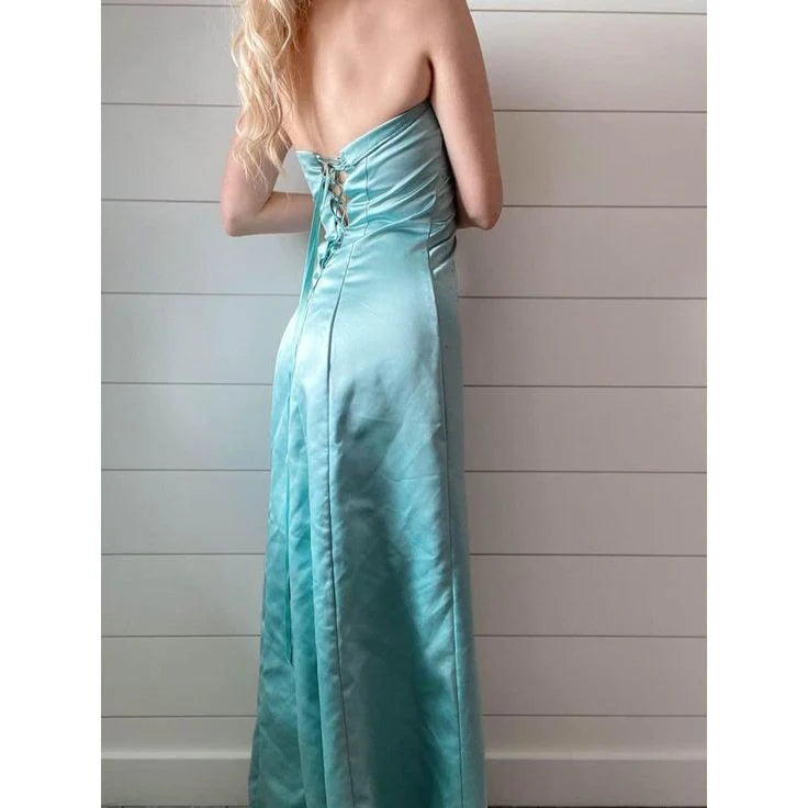Robe de soirée Weitese, robe de bal vintage en satin bleu, col licou, perles, robes de soirée formelles 