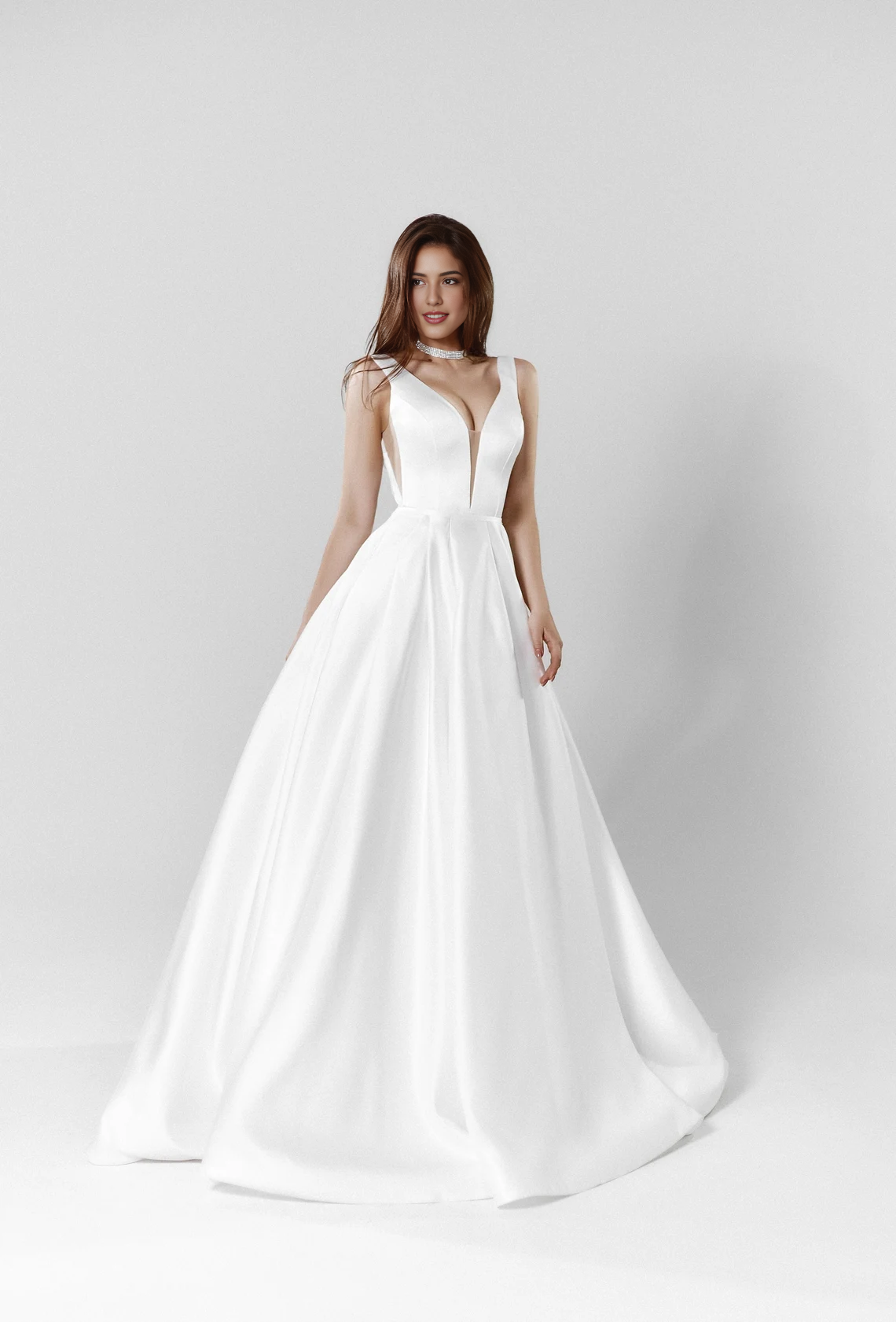 Satin Wedding Dress Open Back Wedding Dress A-Line Wedding Dress Ivory Bridal Gown Classic Sleeveless Wedding Dress With Train