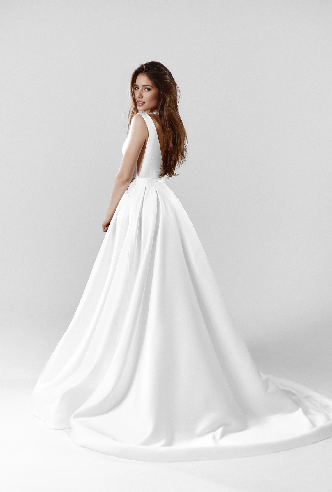 Satin Wedding Dress Open Back Wedding Dress A-Line Wedding Dress Ivory Bridal Gown Classic Sleeveless Wedding Dress With Train