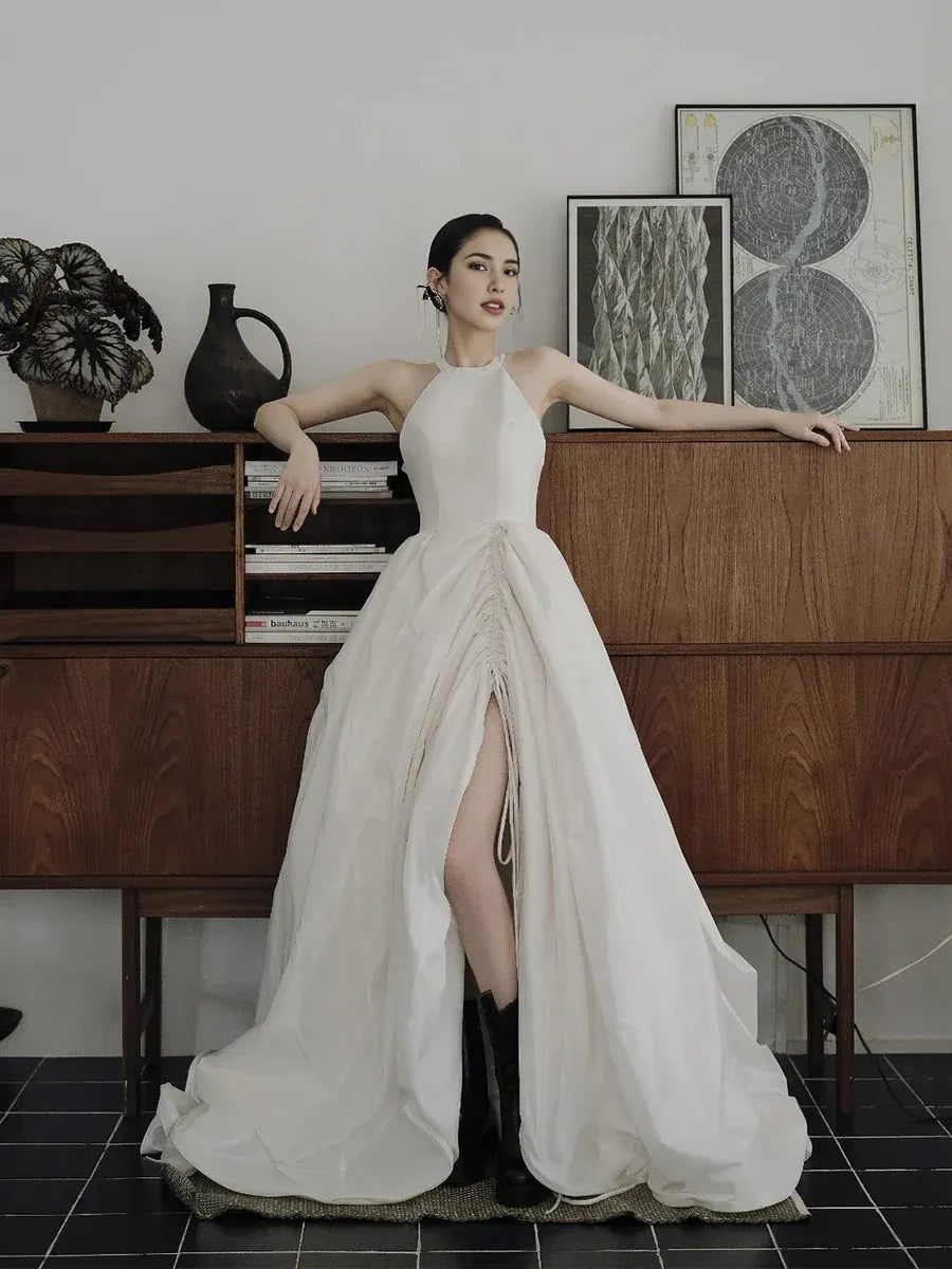 Robes de soirée Weitese, robe de bal longue blanche élégante en satin à col licou, coupe trapèze, robes de bal, boutiques, robes formelles pour femmes 