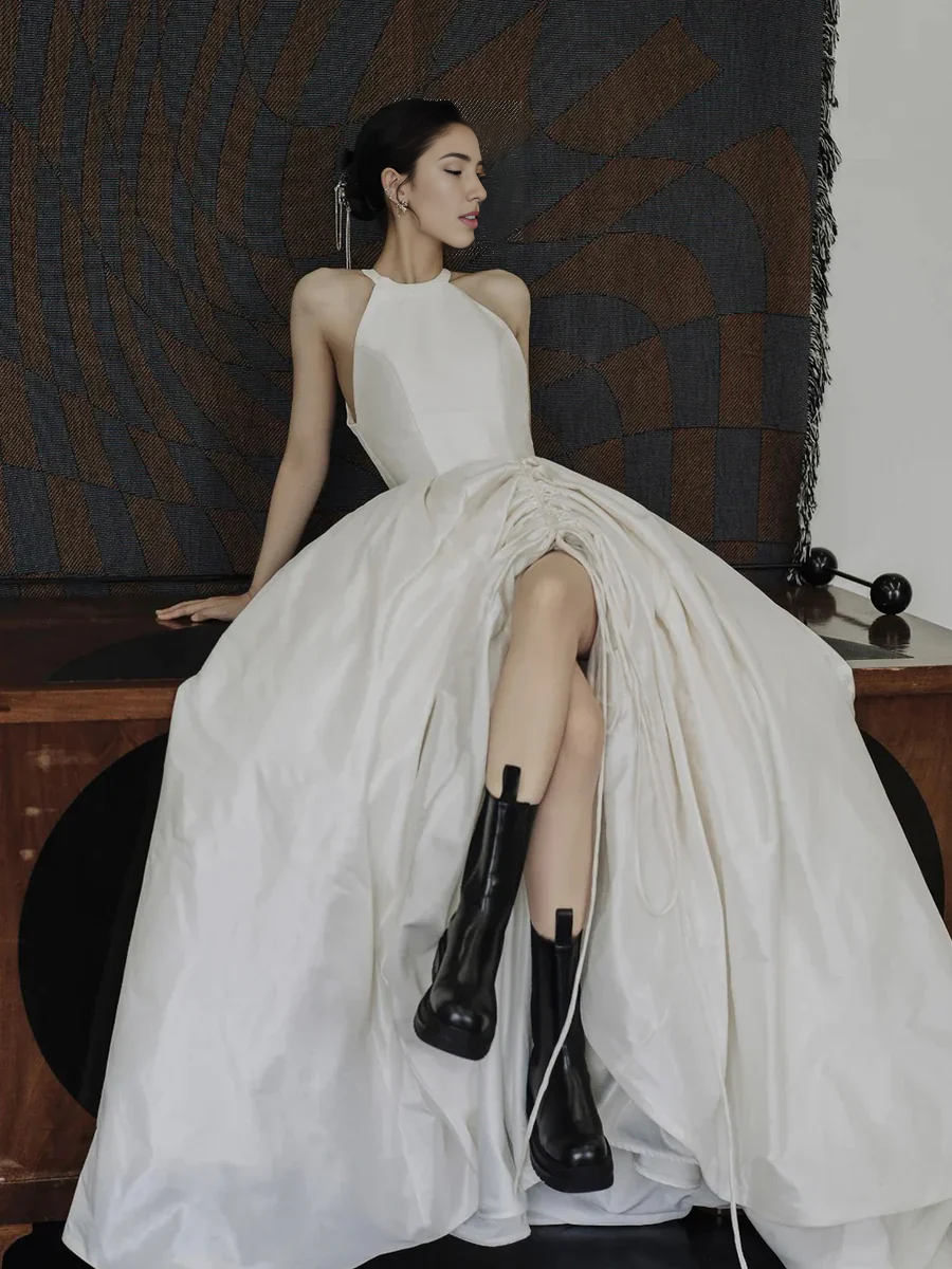 Robes de soirée Weitese, robe de bal longue blanche élégante en satin à col licou, coupe trapèze, robes de bal, boutiques, robes formelles pour femmes 