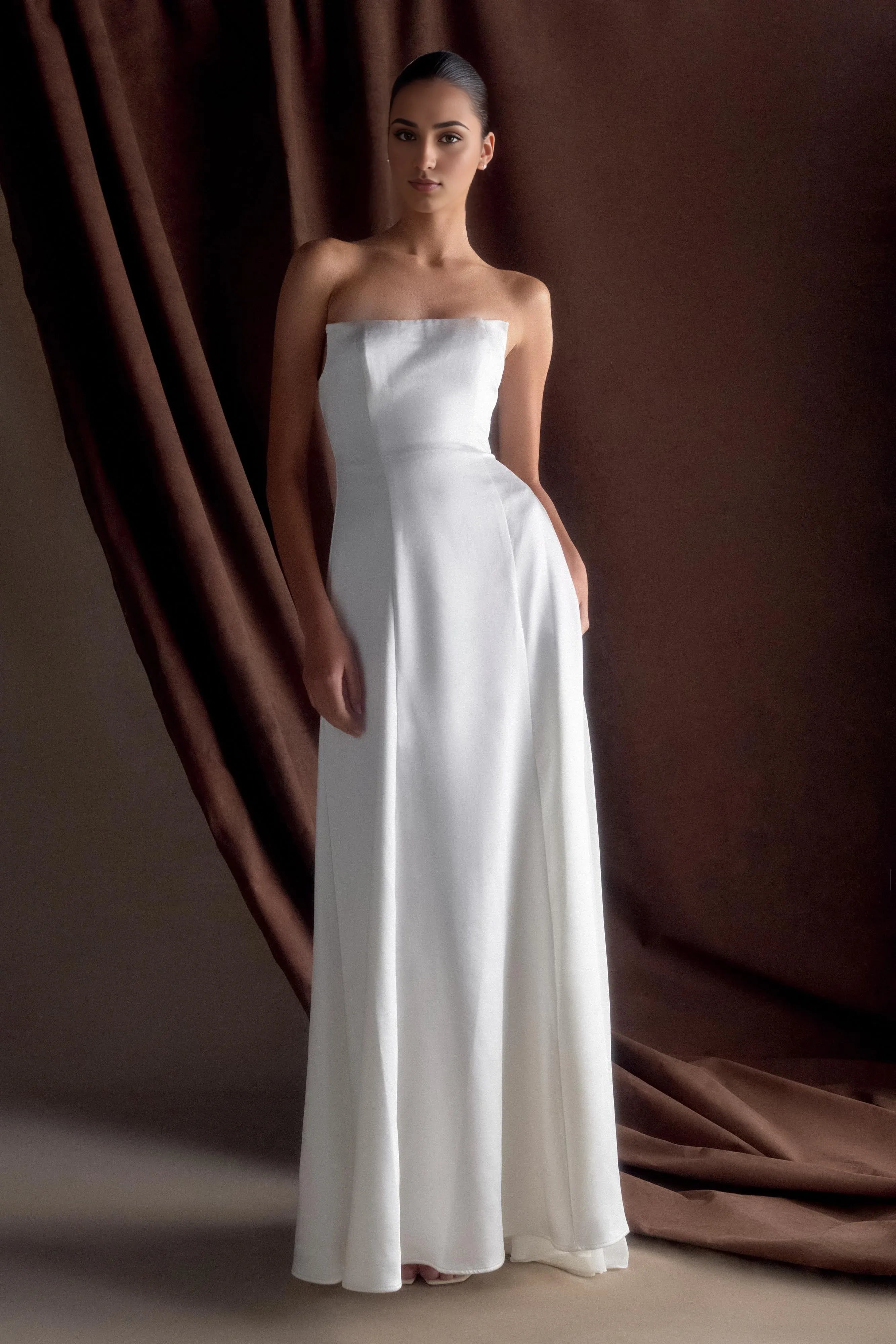 Satin Strapless Affordable Beach Wedding Dresses for Bride Gorgeous A-Line Floor Length Wedding Dresses No Slit