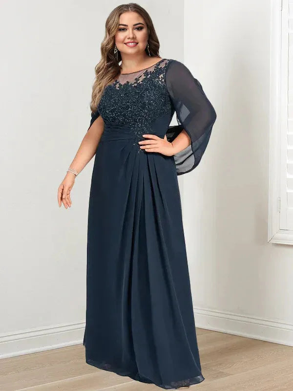 Mom Of The Bride Dressbride Mother Dress A-Line/Princess Scoop Floor-Length Mother of the Bride Dresses with Pleated & Sequins Formal Women's Dresses