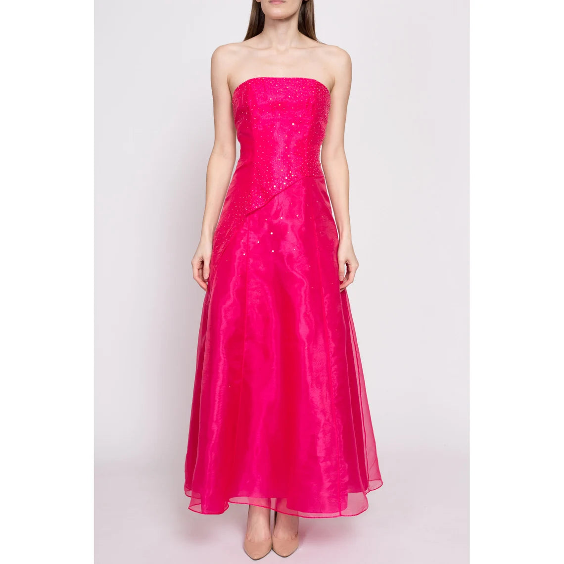 Sequin Off-the-Shoulder Hot Pink Backless Sleeveless Strapless Prom Dress