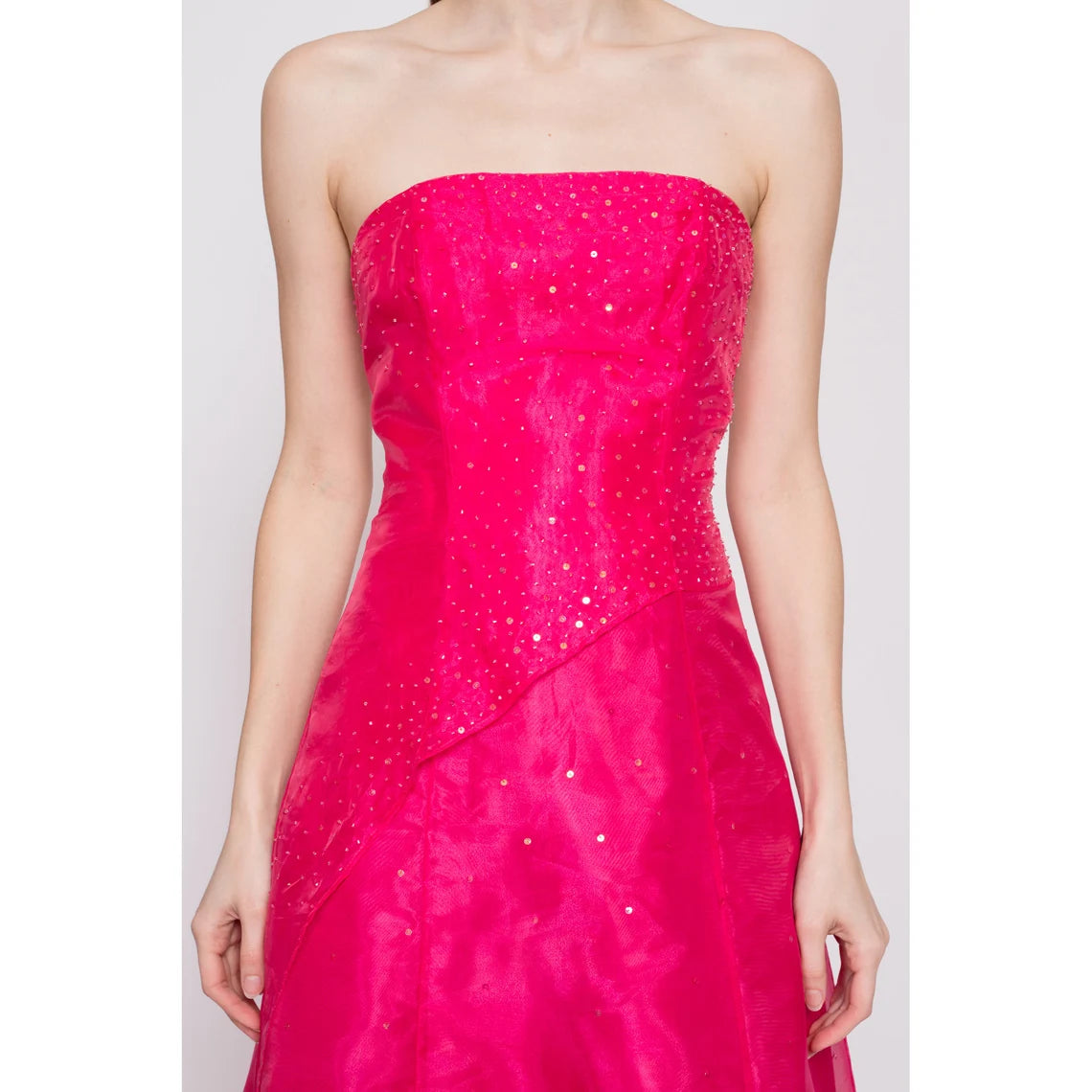 Sequin Off-the-Shoulder Hot Pink Backless Sleeveless Strapless Prom Dress