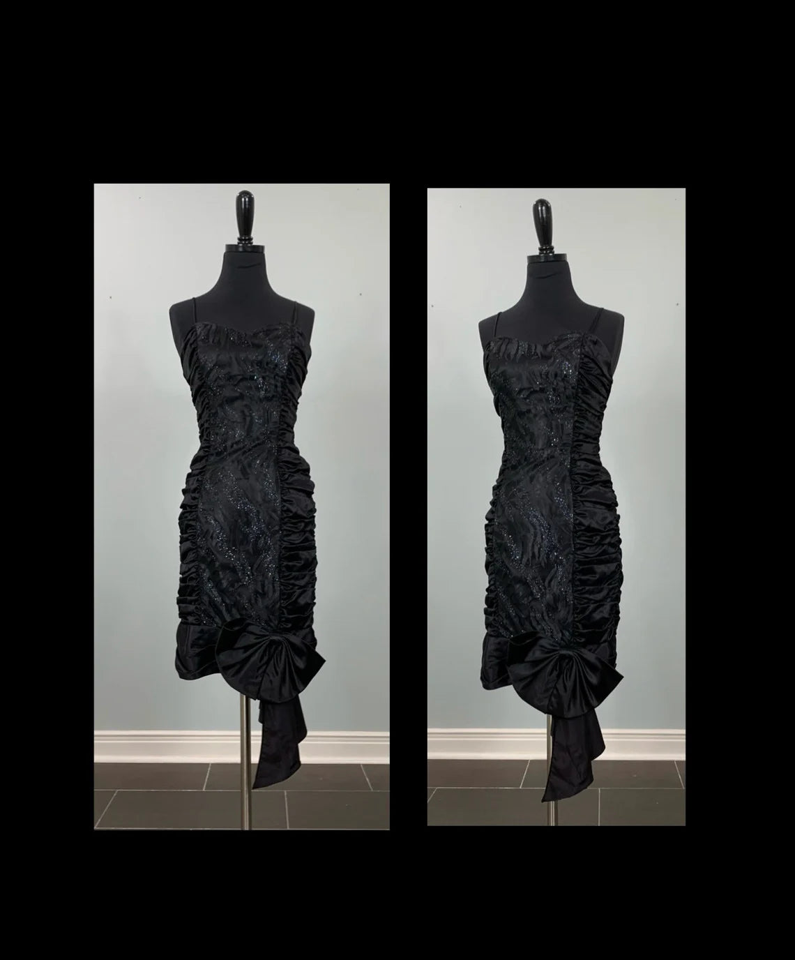 Robe de bal noire à paillettes et bretelles spaghetti, ajustée et froncée, robe de cocktail formelle sans manches en dentelle noire 