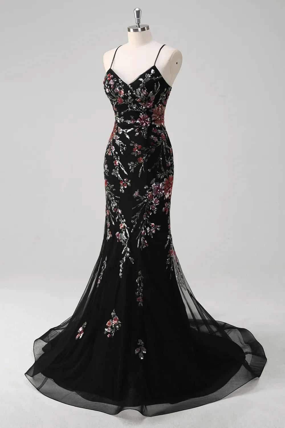 Weitese Prom Dress Store Sparkly Black Spaghetti Straps Sequins Mermaid Tulle Long Prom Dress Formal Women's Dresses
