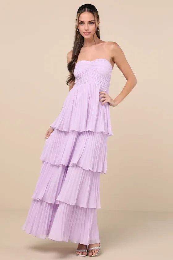 Robe Weitese rose clair, robe longue bustier à volants, robe de soirée trapèze sans manches, col en cœur, robe de bal 