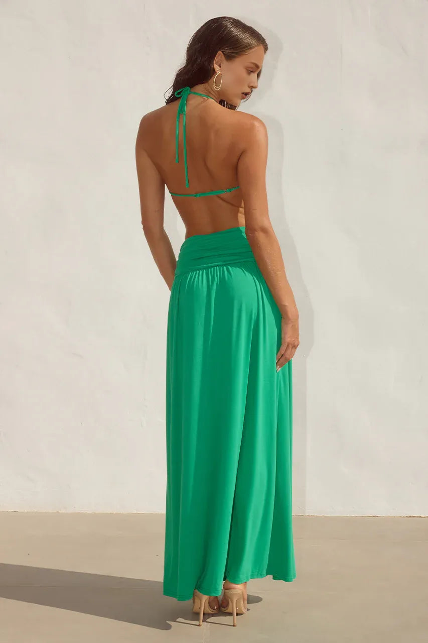 Sexy A-Line Halter Sleeveless Backless Split Floor-Length Prom Dress