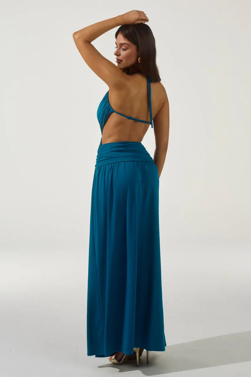Sexy A-Line Halter Sleeveless Backless Split Floor-Length Prom Dress