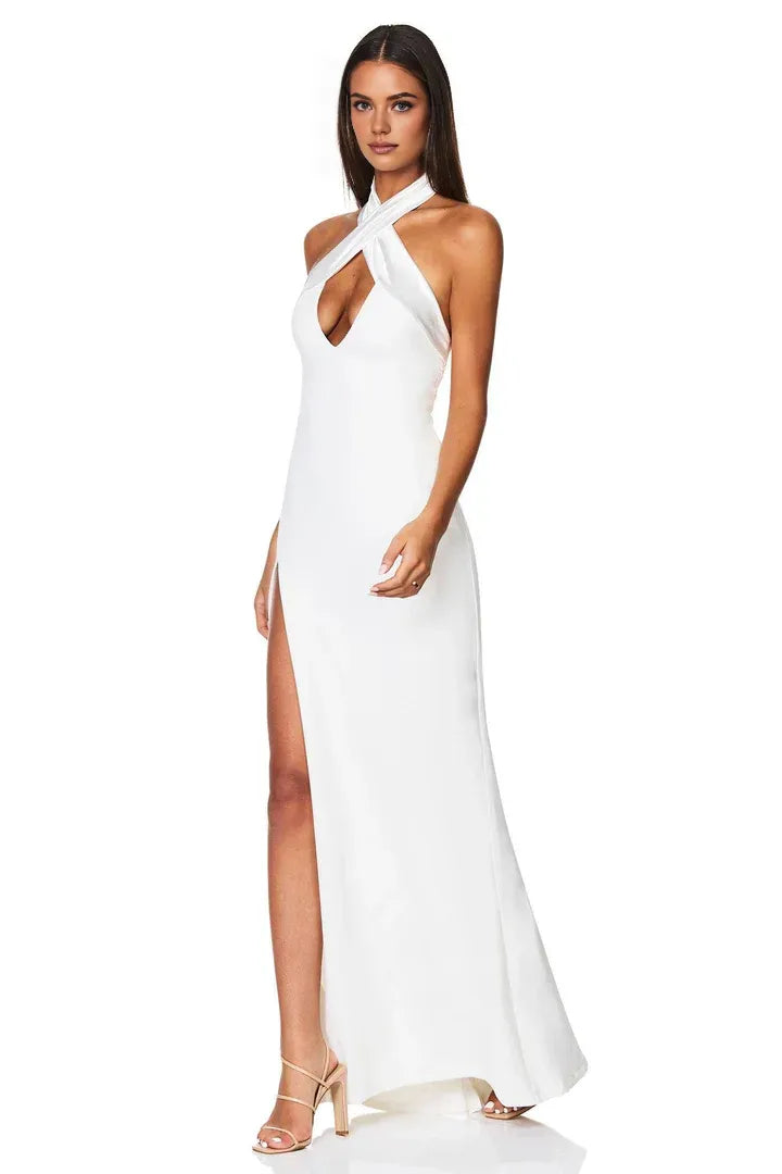 Sexy Bodycon Halter Neck Sleeveless Backless Floor-Length Prom Dress