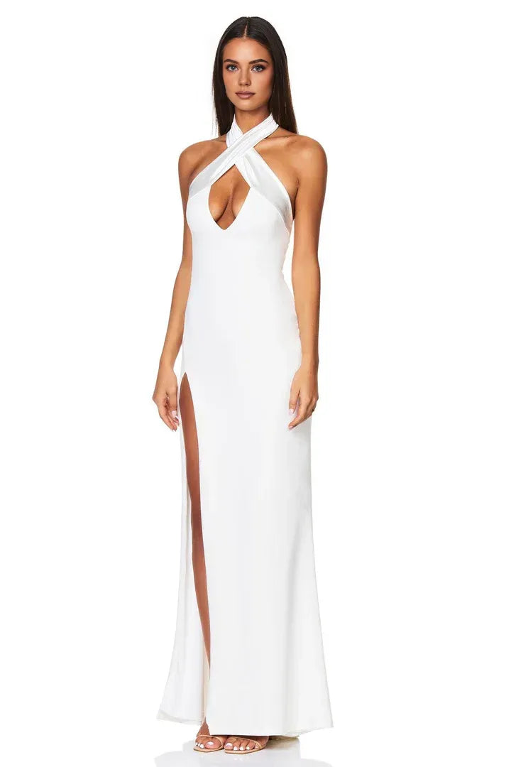 Sexy Bodycon Halter Neck Sleeveless Backless Floor-Length Prom Dress