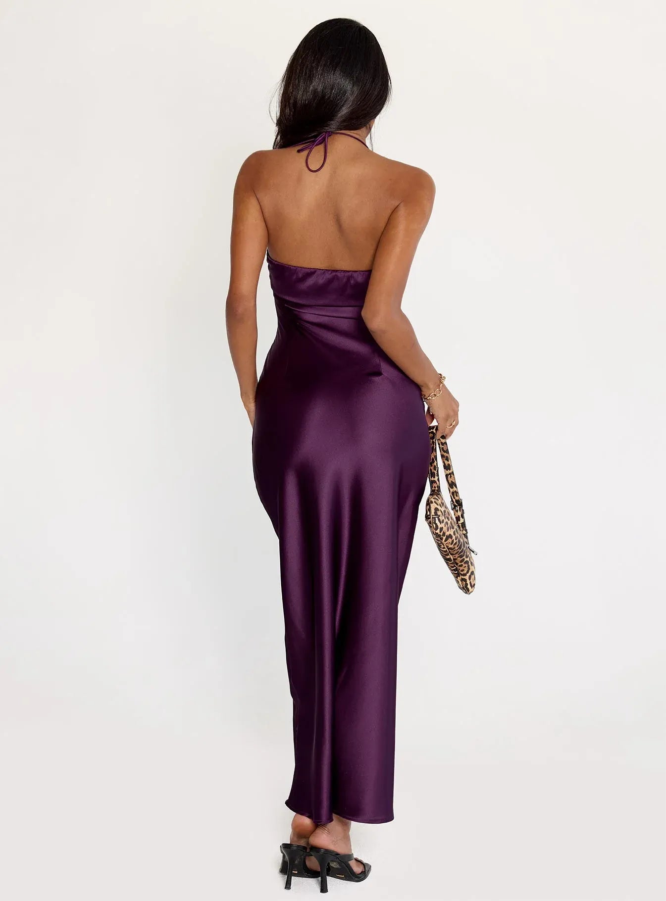Sexy Bodycon Halter Sleeveless Satin Floor-Length Prom Dress