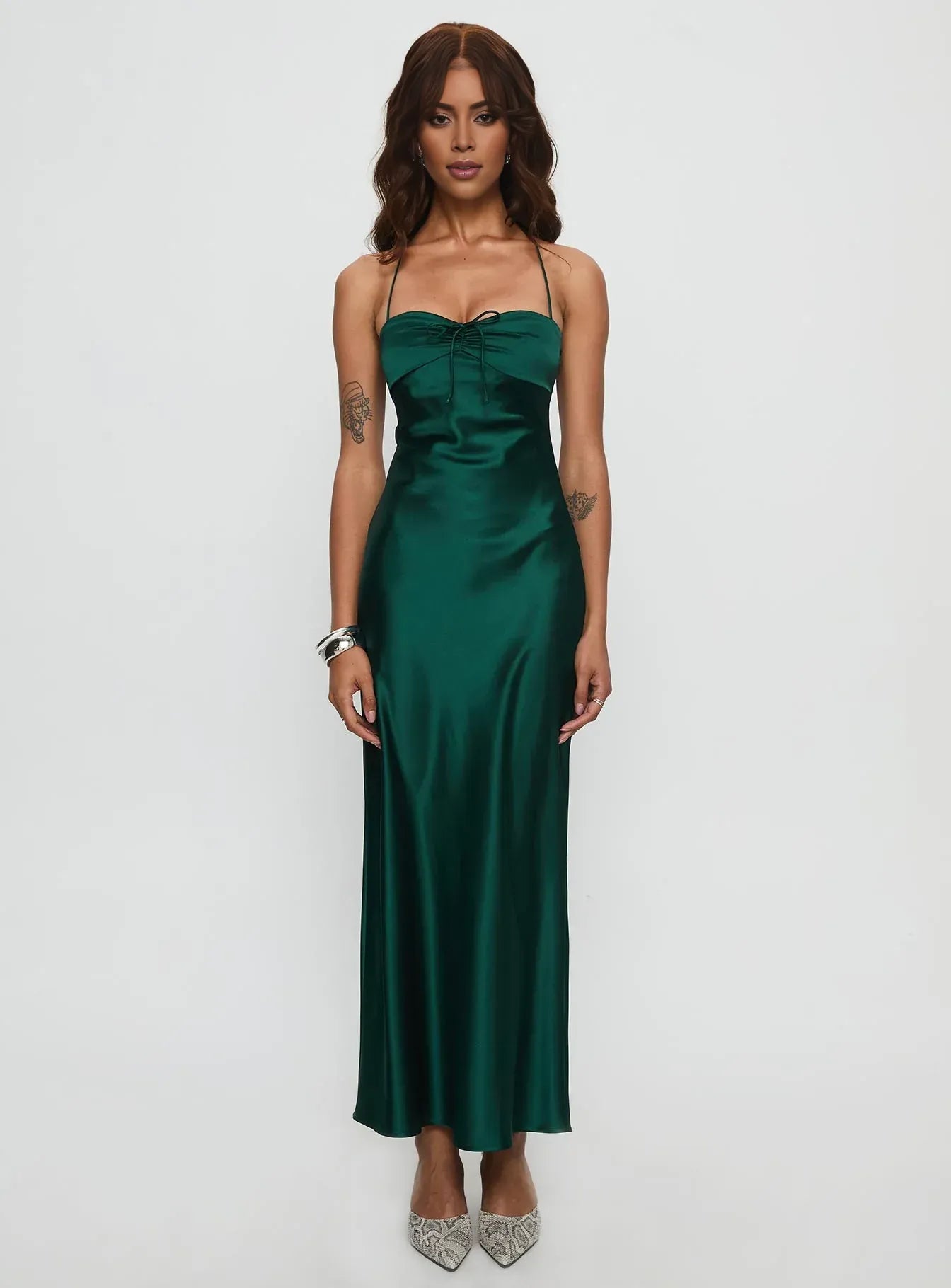 Sexy Bodycon Halter Sleeveless Satin Floor-Length Prom Dress
