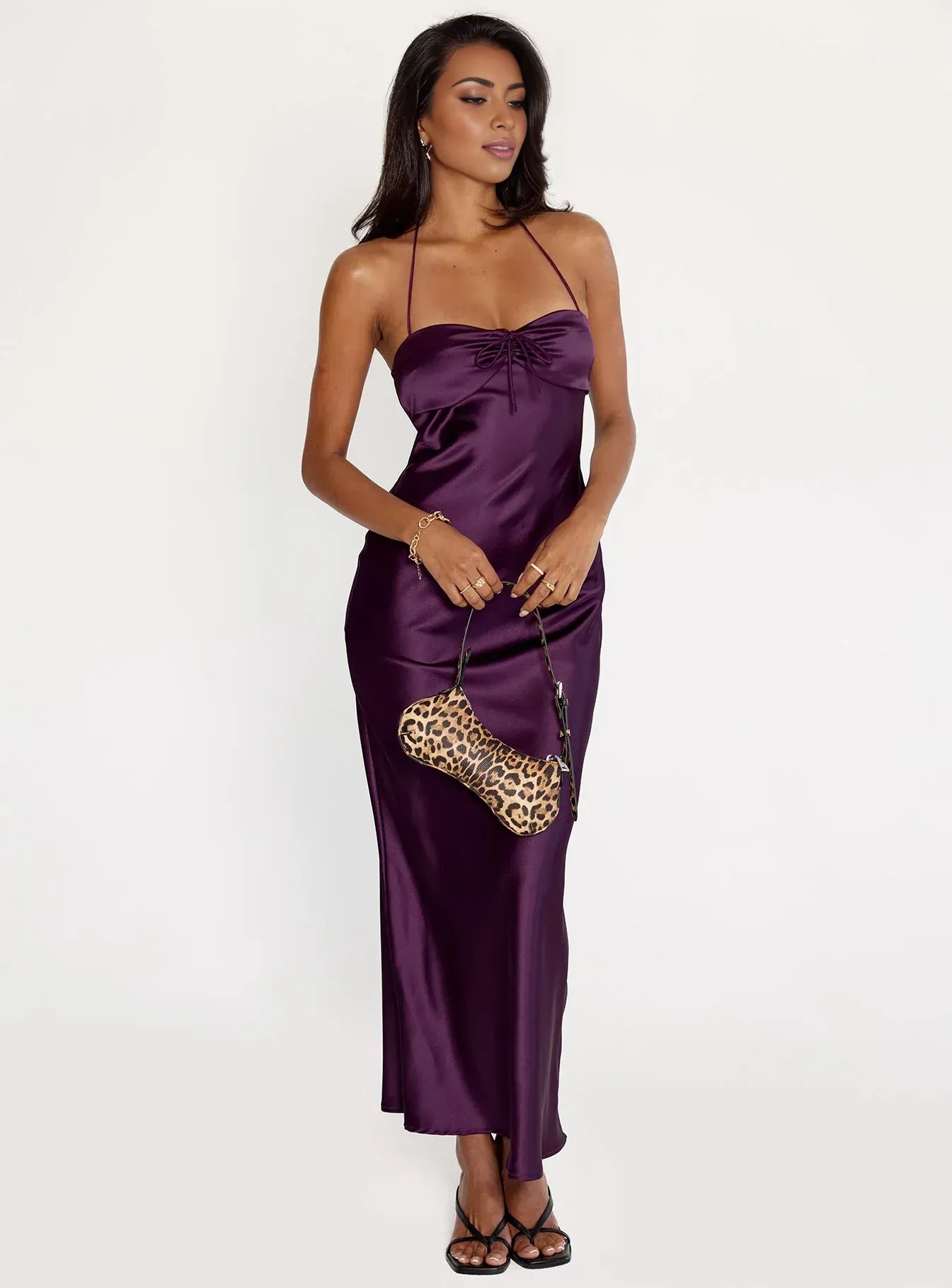 Sexy Bodycon Halter Sleeveless Satin Floor-Length Prom Dress