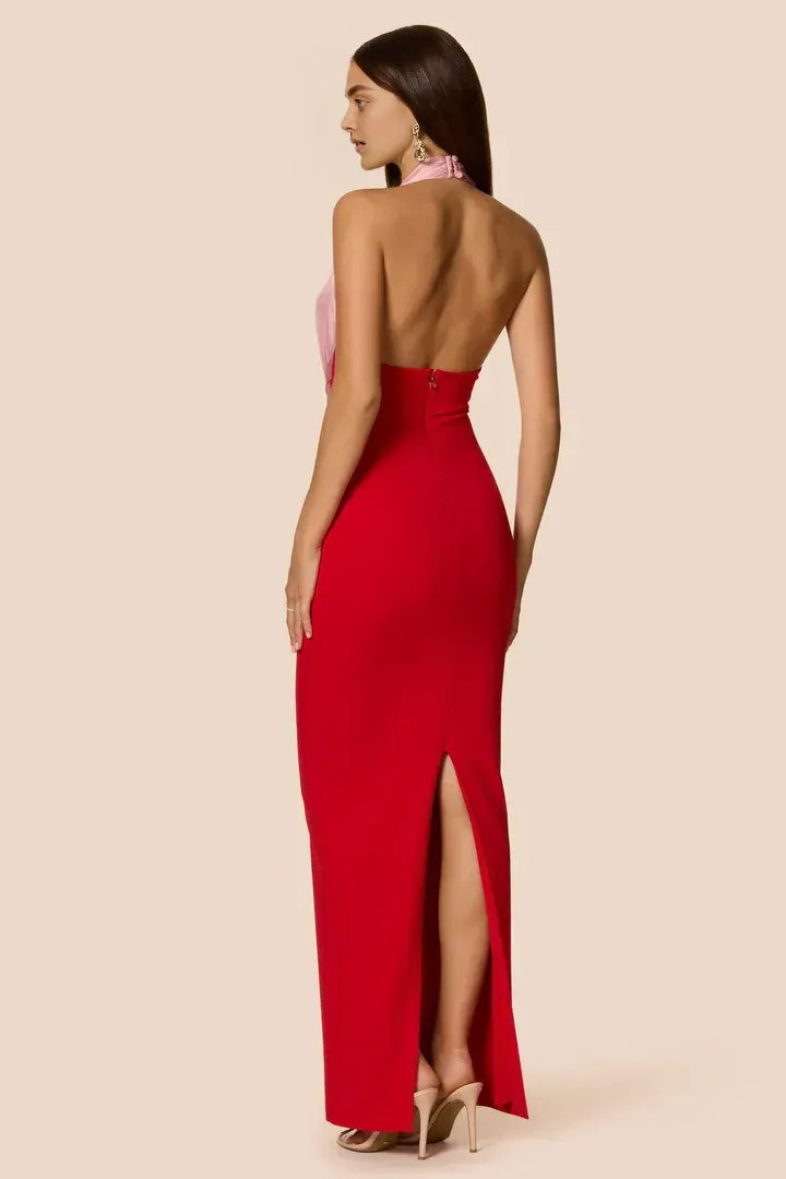 Sexy Tight Halter V Neck Sleeveless Backless Floor-Length Prom Dress