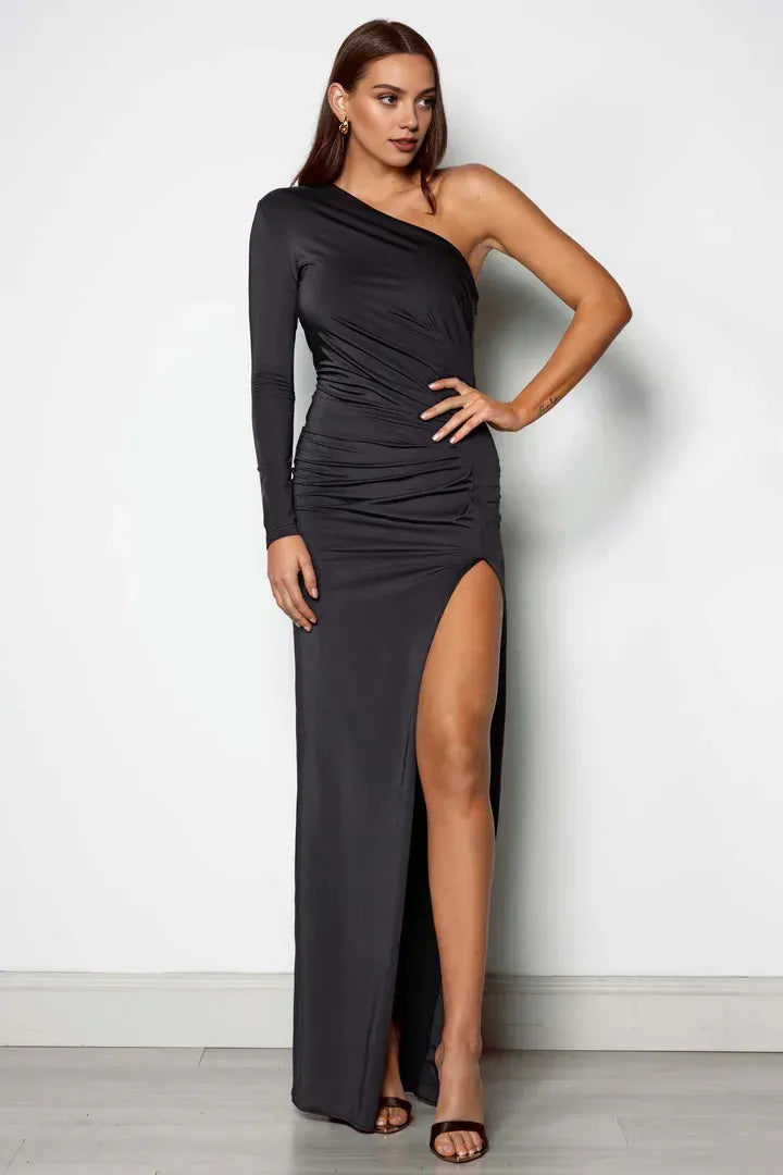 Sexy Bodycon One Shoulder Sleeveless Split Floor-Length Prom Dress
