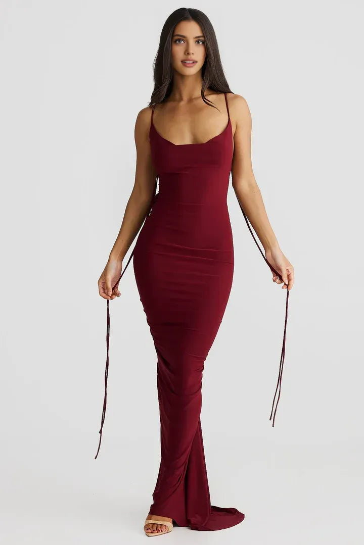 Sexy Bodycon Spaghetti Straps Sleeveless Backless Floor-Length Prom Dress