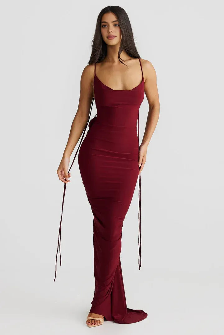 Sexy Bodycon Spaghetti Straps Sleeveless Backless Floor-Length Prom Dress