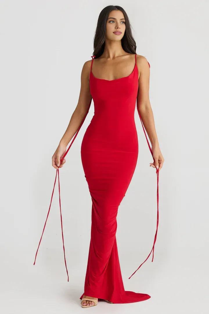 Sexy Bodycon Spaghetti Straps Sleeveless Backless Floor-Length Prom Dress