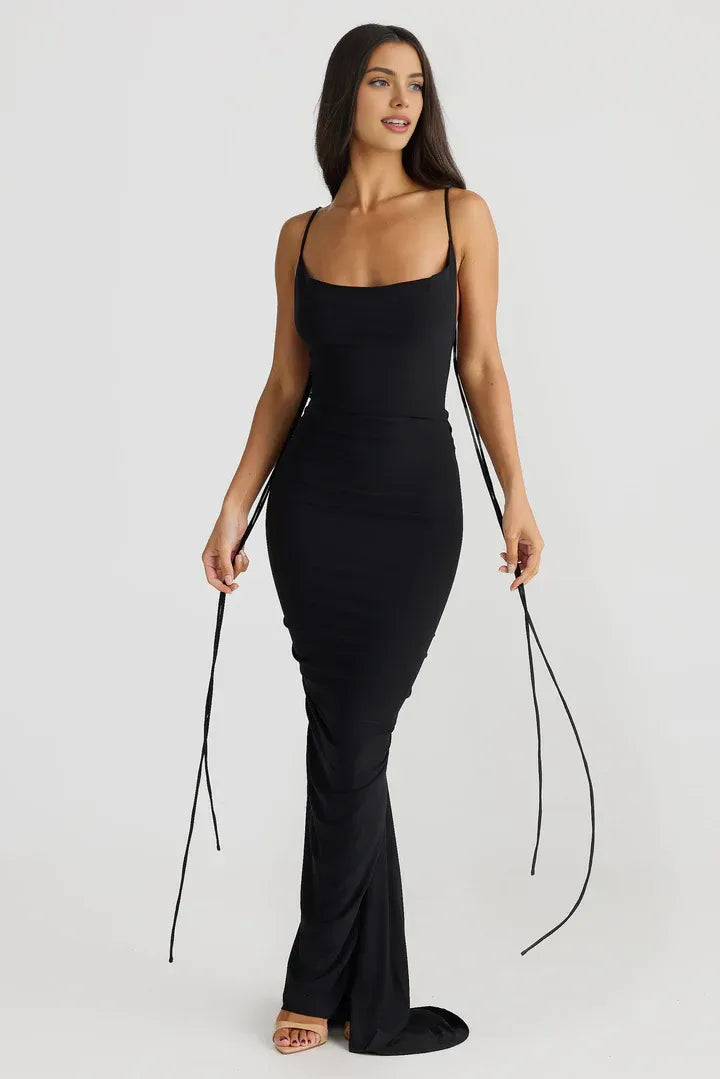Sexy Bodycon Spaghetti Straps Sleeveless Backless Floor-Length Prom Dress