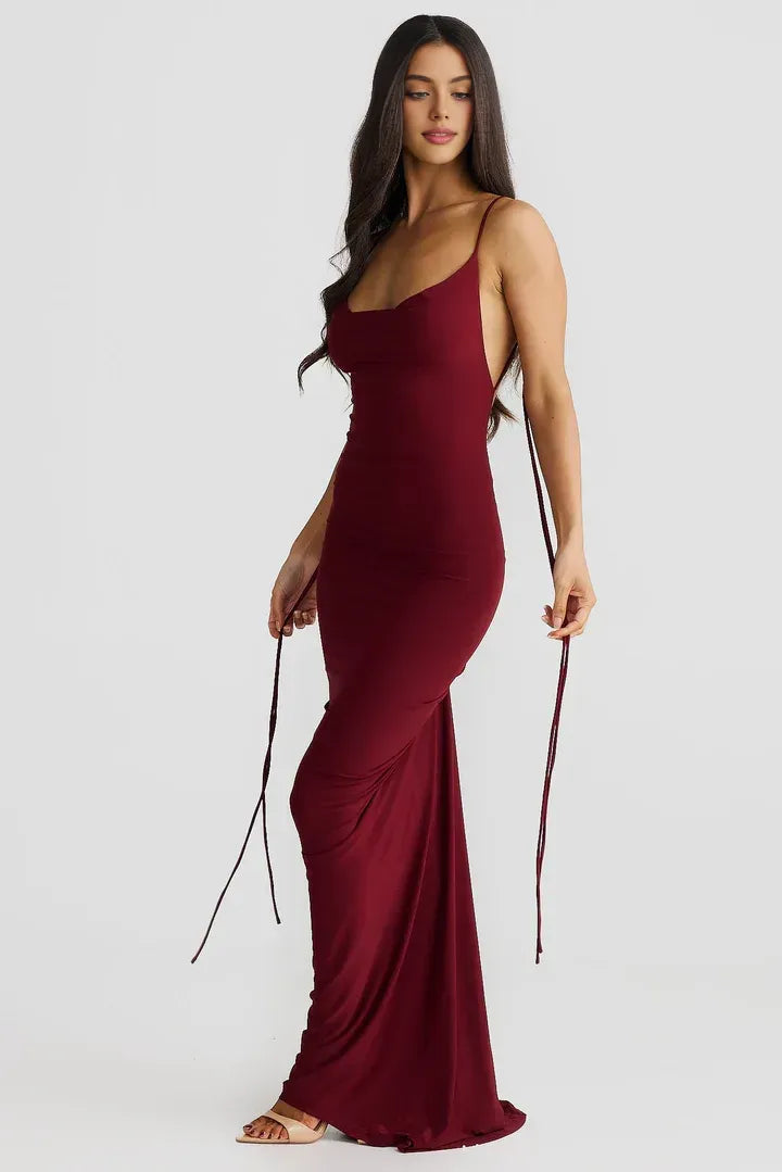 Sexy Bodycon Spaghetti Straps Sleeveless Backless Floor-Length Prom Dress