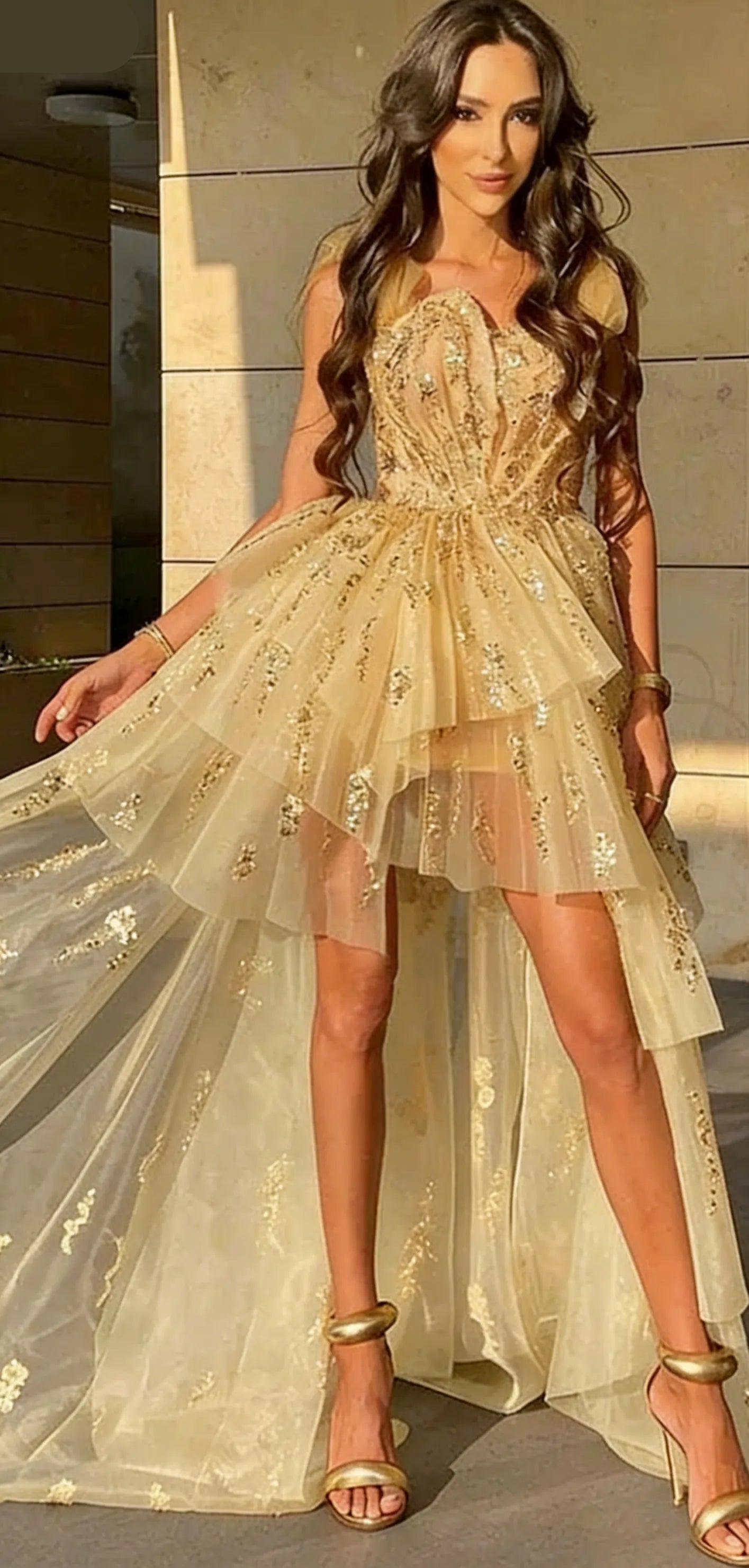 Sexy Deep V Neck Sleeveless A-Line Sequins Tulle Long Prom Dress