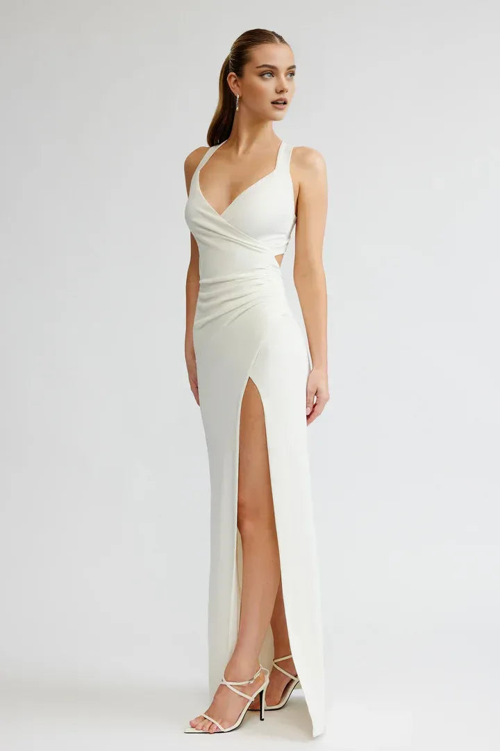Sexy Fitted V Neck Sleeveless Backless Floor-Length Prom Dress