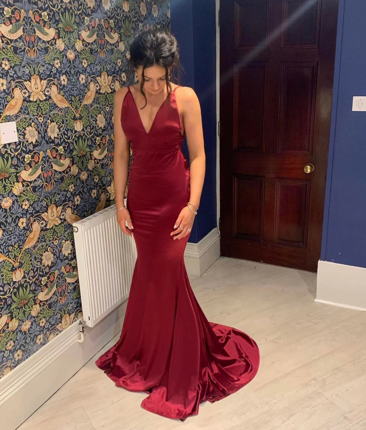 Sexy Mermaid Spaghetti Straps Sleeveless Low Back Sweep/Brush Train Prom Dress