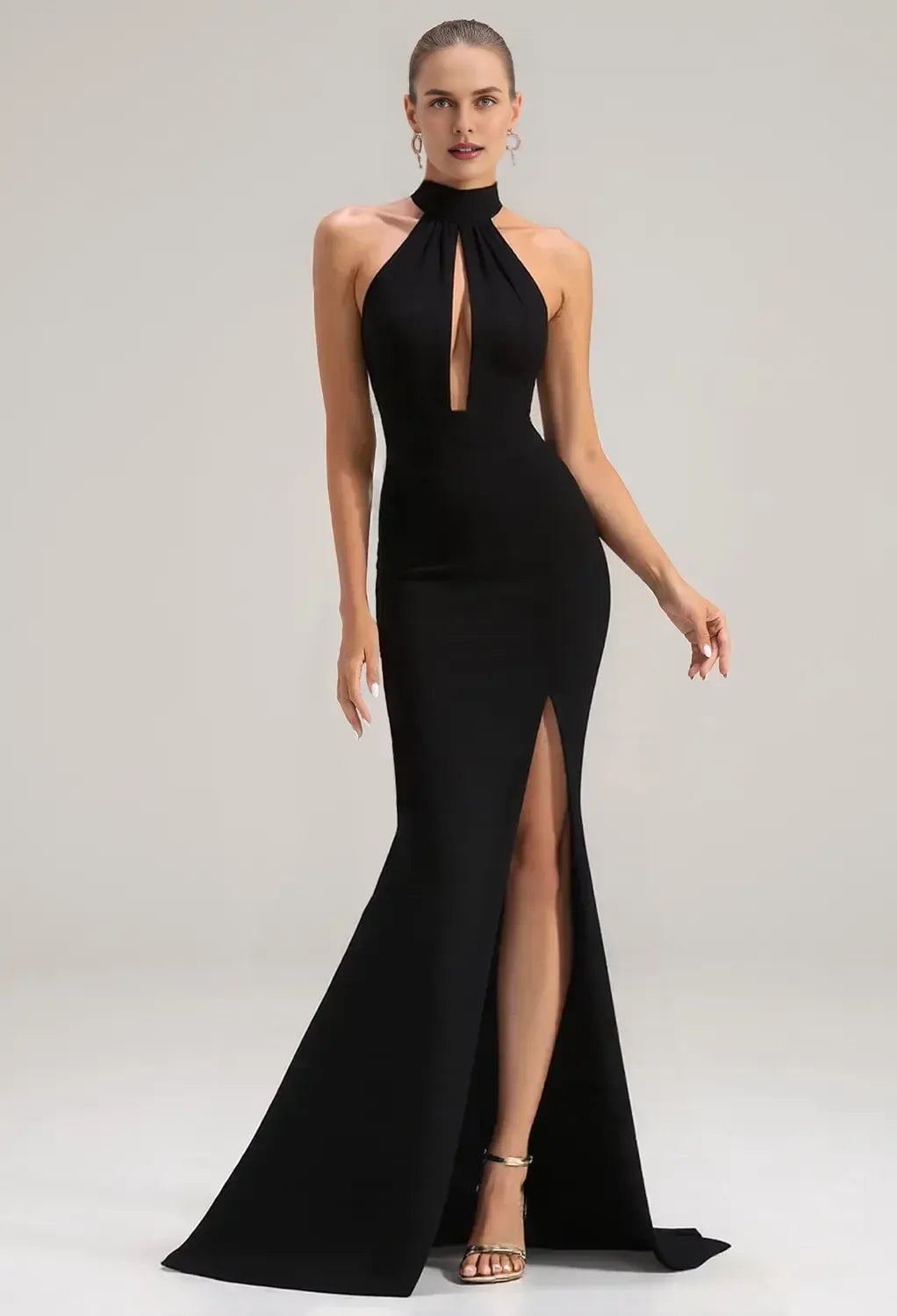 Sexy Mermaid/Trumpet Halter Neck Sleeveless Backless Slit Floor Length Prom Dress