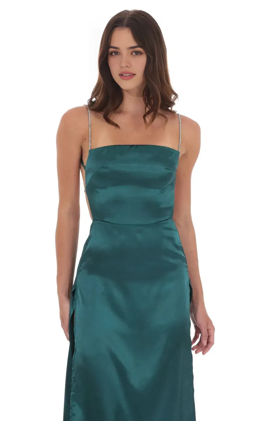 Sexy Sheath/Column Spaghetti Straps Sleeveless Lace Up Floor-Length Prom Dress